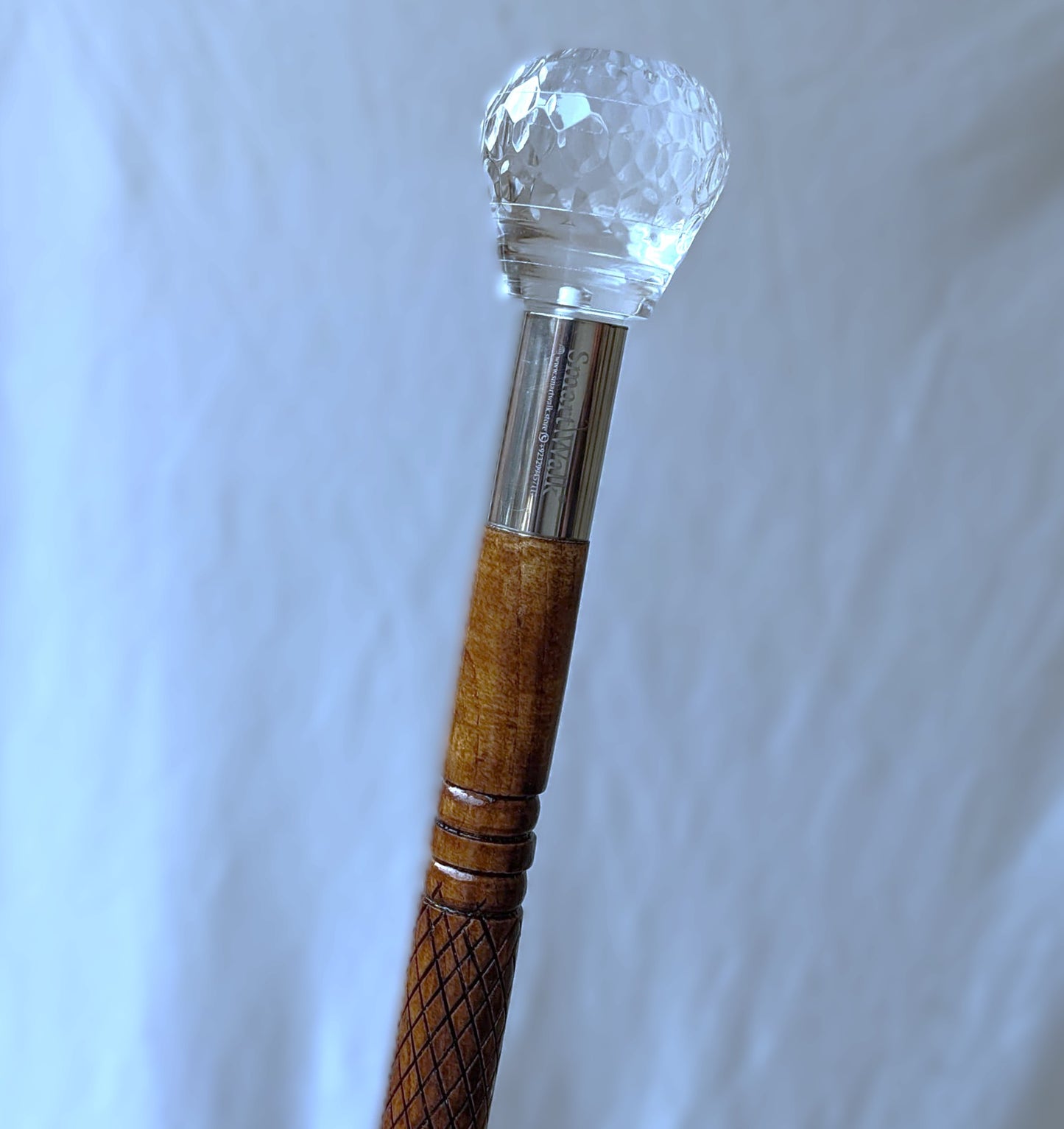 Luxury Wooden Walking Stick with Acrylic Crystal Handle – Customizable Cane with Steel Connector & Anti-Slip Rubber Tip