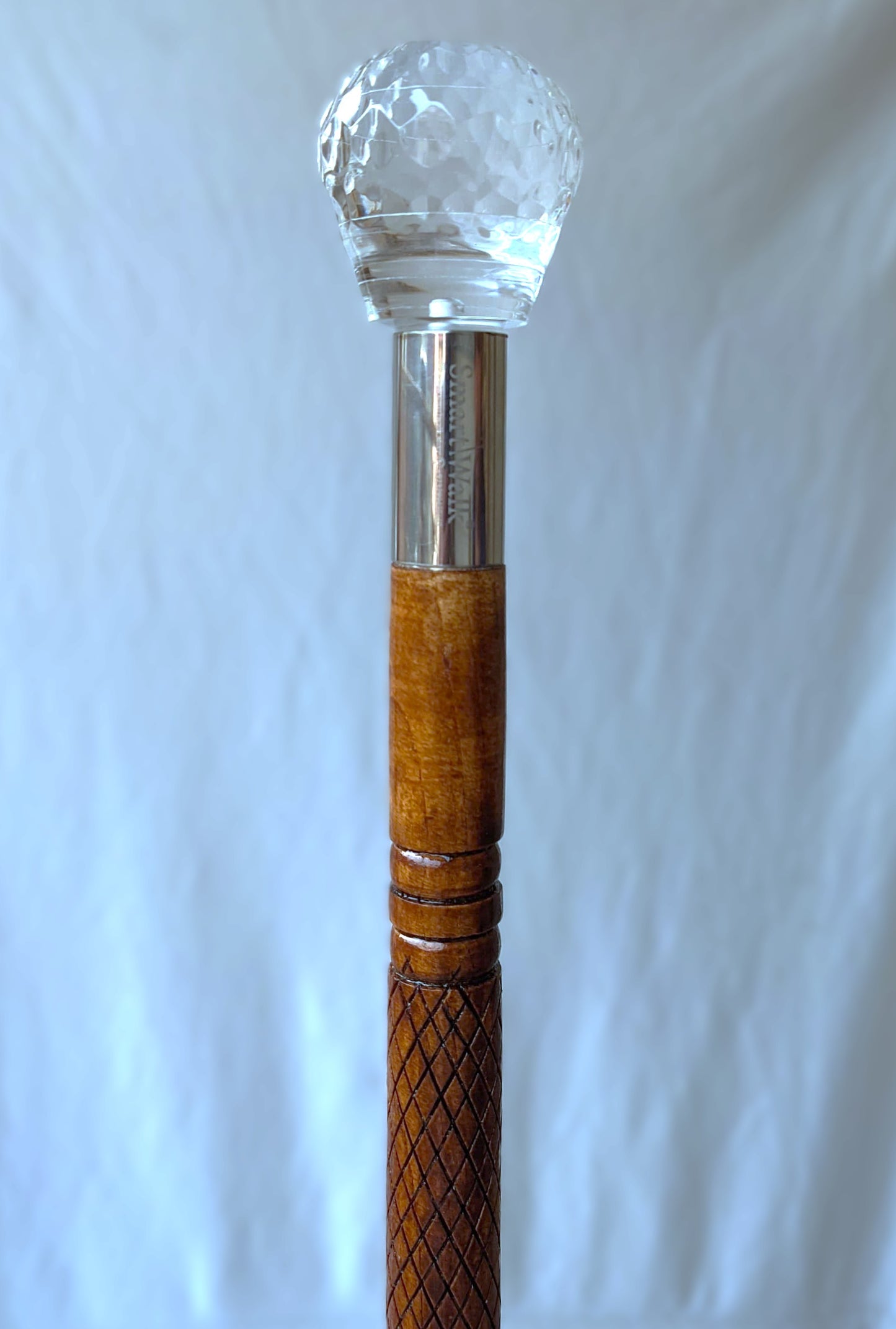 Luxury Wooden Walking Stick with Acrylic Crystal Handle – Customizable Cane with Steel Connector & Anti-Slip Rubber Tip