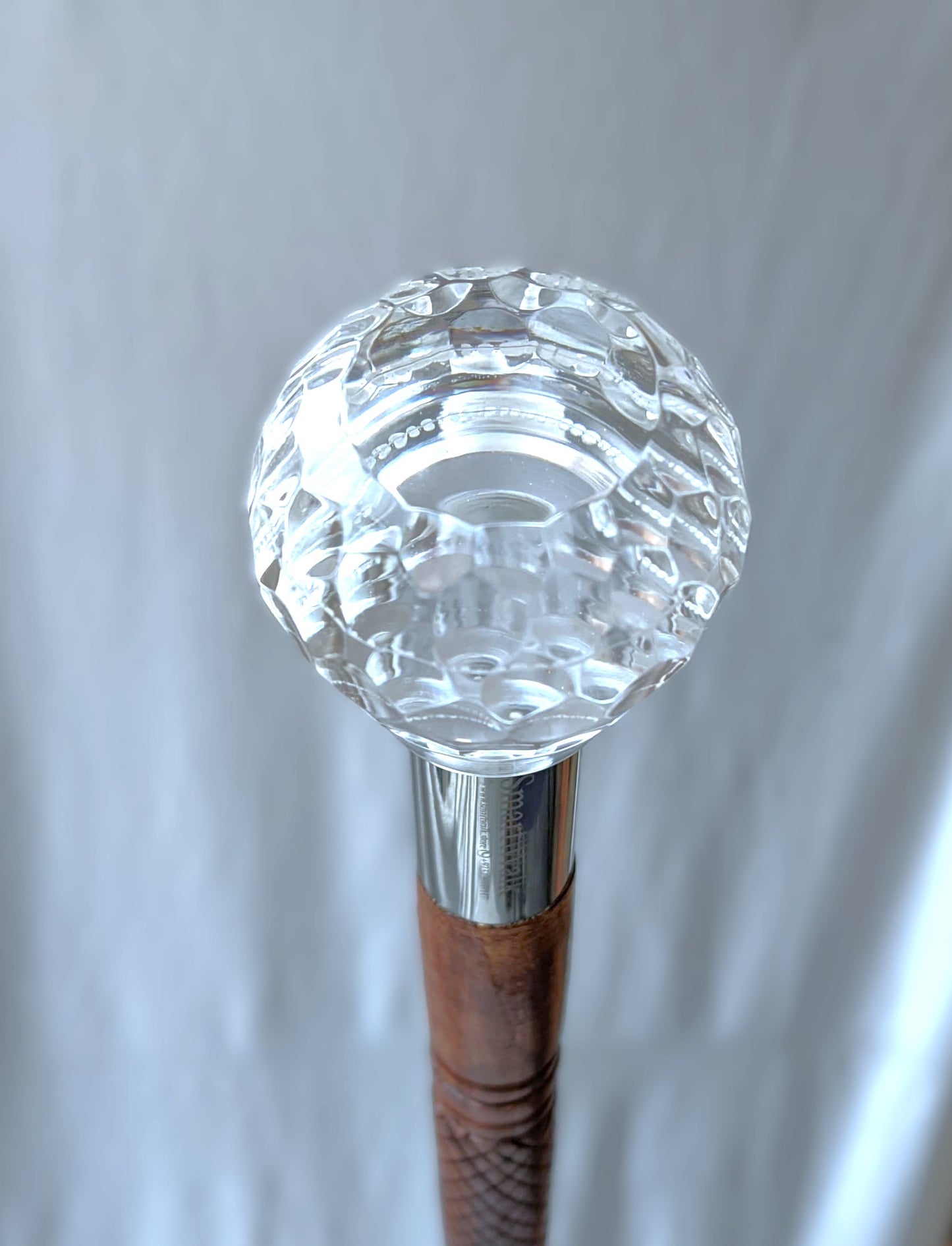 Luxury Wooden Walking Stick with Acrylic Crystal Handle – Customizable Cane with Steel Connector & Anti-Slip Rubber Tip