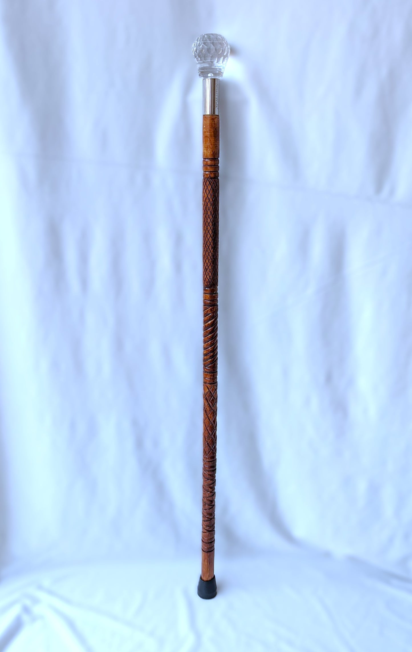 Luxury Wooden Walking Stick with Acrylic Crystal Handle – Customizable Cane with Steel Connector & Anti-Slip Rubber Tip