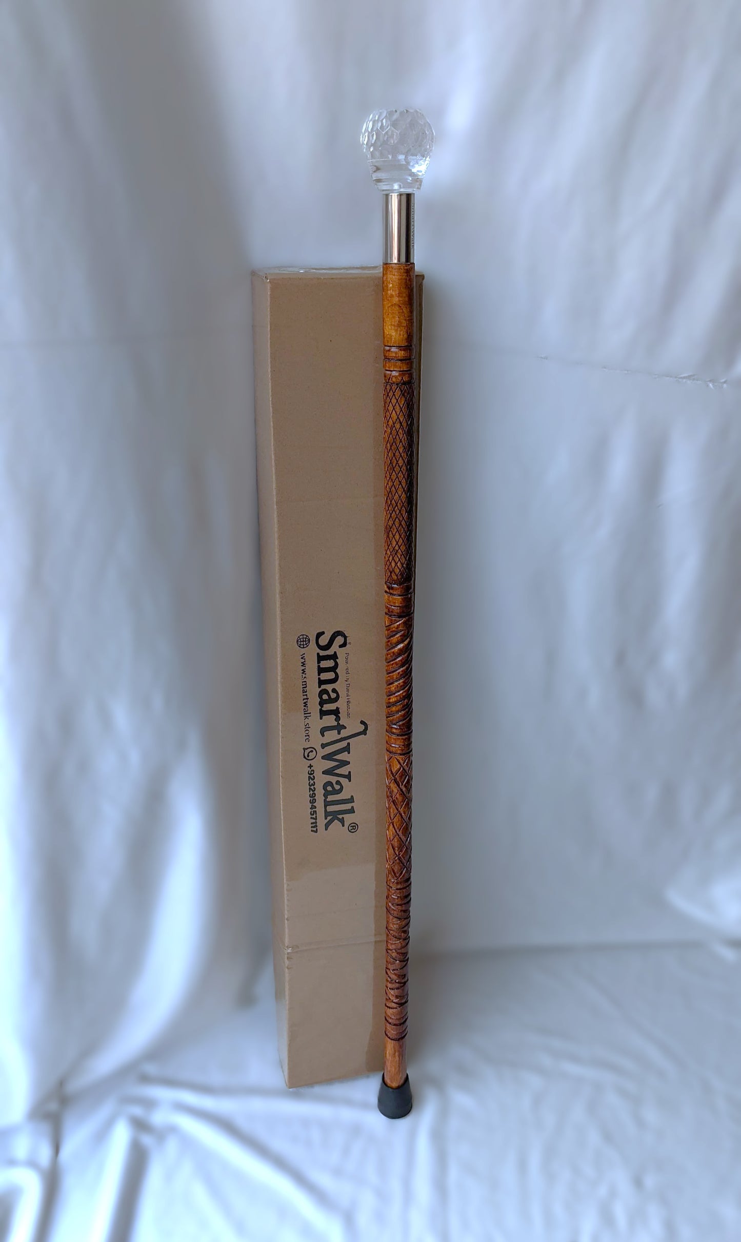 Luxury Wooden Walking Stick with Acrylic Crystal Handle – Customizable Cane with Steel Connector & Anti-Slip Rubber Tip