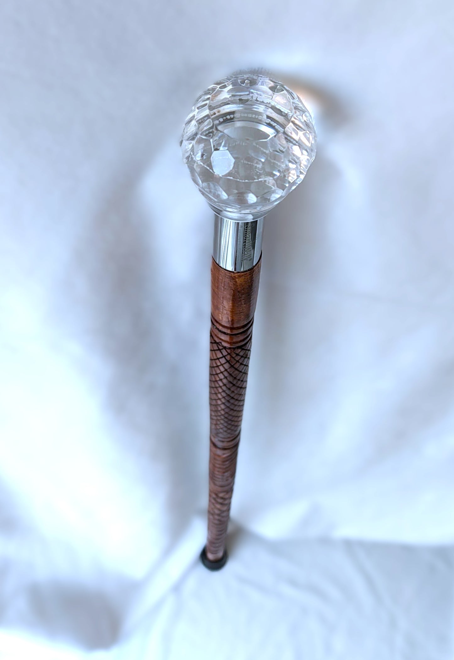 Luxury Wooden Walking Stick with Acrylic Crystal Handle – Customizable Cane with Steel Connector & Anti-Slip Rubber Tip