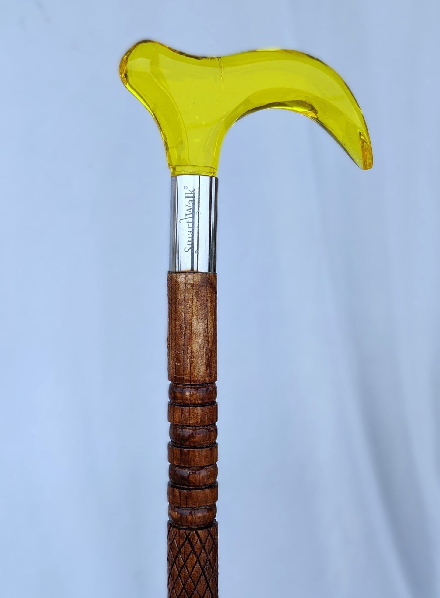Golden Transparent Handle Walking Stick | Premium Wooden Cane for Men & Women