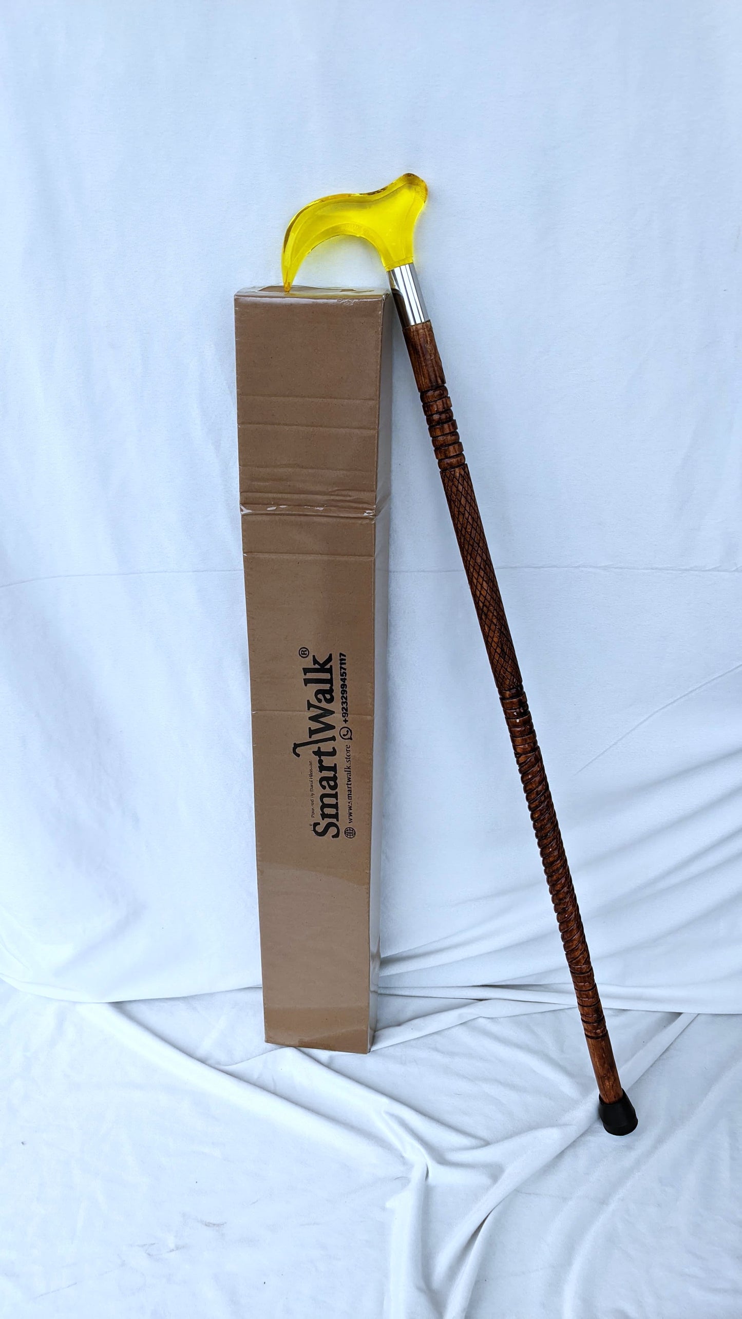 Golden Transparent Handle Walking Stick | Premium Wooden Cane for Men & Women