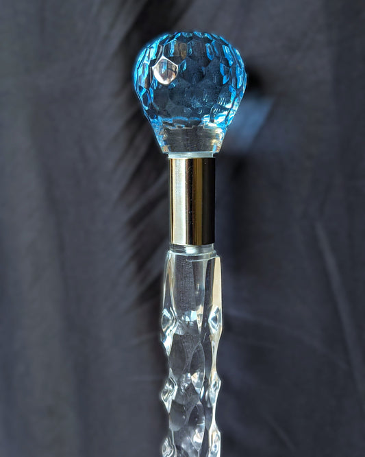 Round Handle Light Blue Acrylic Walking Stick & Cane – Luxury Crystal Cane