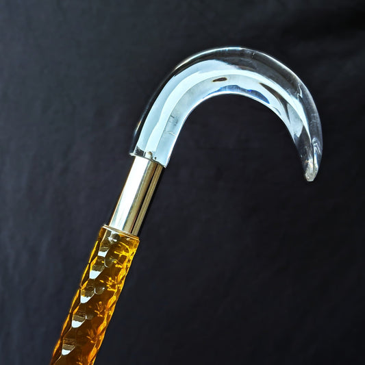 Luxury Amber Acrylic Walking Cane with Transparent Round Crook Handle – Vintage-Inspired Elegance & Support