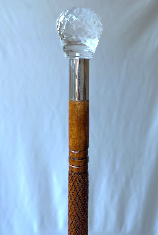 Luxury Wooden Walking Stick with Acrylic Crystal Handle – Customizable Cane with Steel Connector & Anti-Slip Rubber Tip