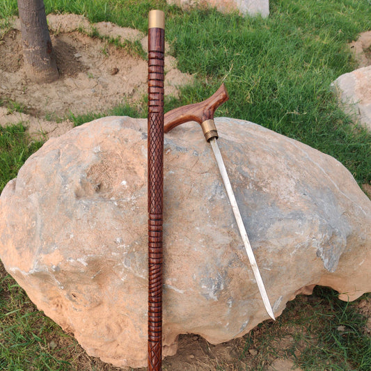 Premium Wooden Walking Stick & cane with Hidden Knife Handle